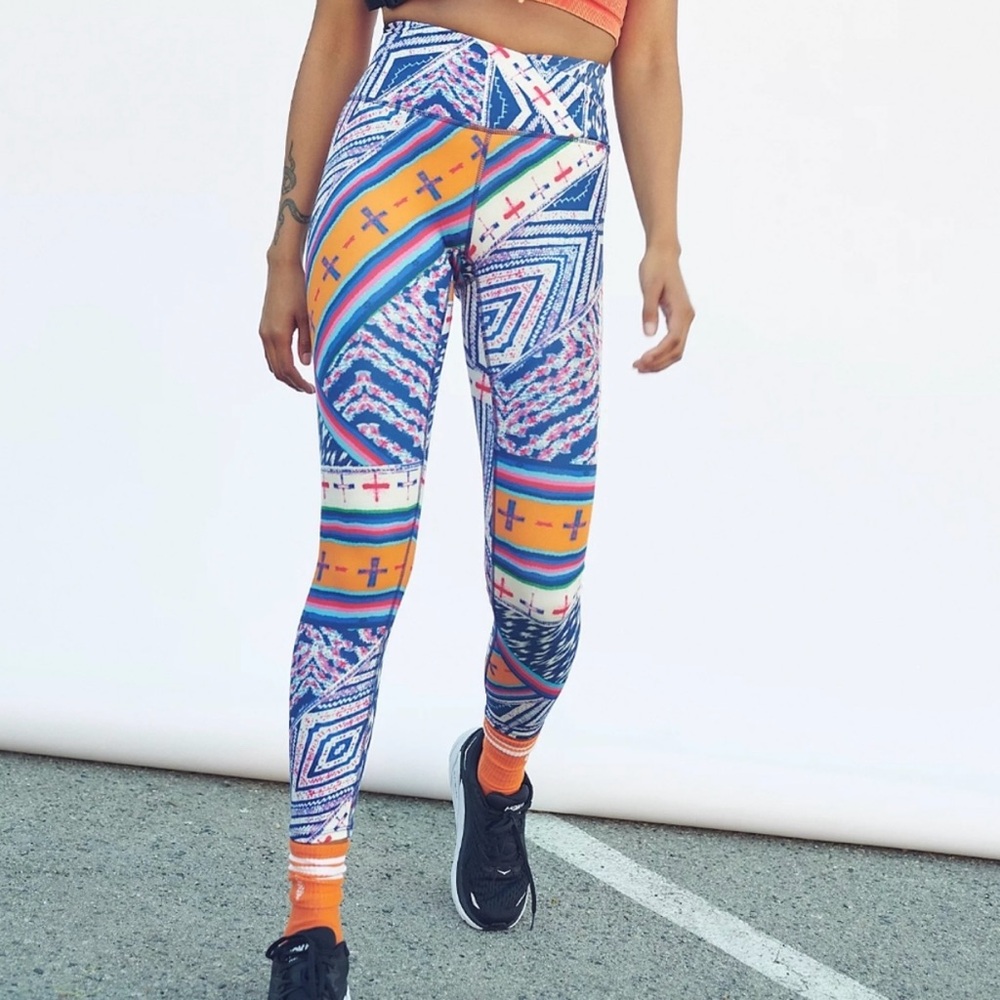 Free People Movement Blue/Orange Apres Ski Combo Lose Control 7/8 Leggings S